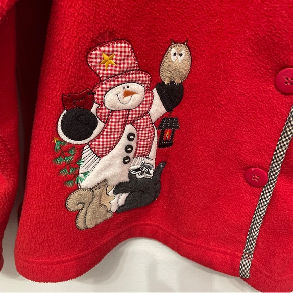 Vintage Christmas Ugly Sweater L Women’s button up Cardigan Fleece Red - Picture 4 of 7